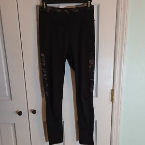 Fabletics Black Leggings with Subtle Pink Accents